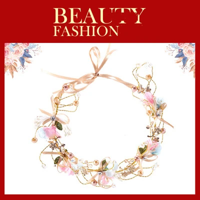 2019 Amazon hot sale Handmade Garland Headdress Bow Flower Bridal Headdress Children Hair Accessories Hairband Hawaiian Wreath