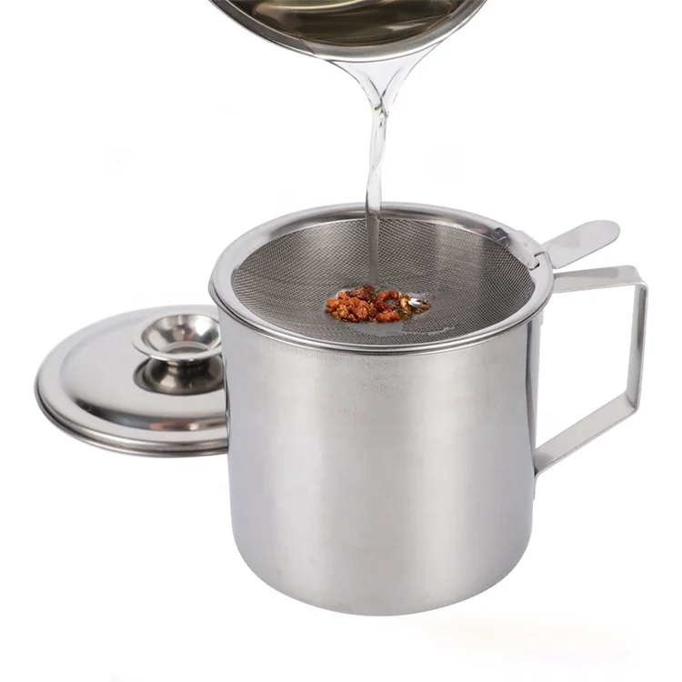 Stainless Steel Oil Pot/oil Cup/ Oil Drain Cup with Filtering Strainer 410 Oil Filter Cup with Handle