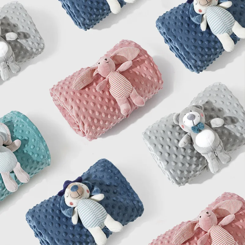 Newborn Minky Dot Throws Blanket Baby Security Muslin Swaddle Bed Thermal Blanket With Animal Toys
