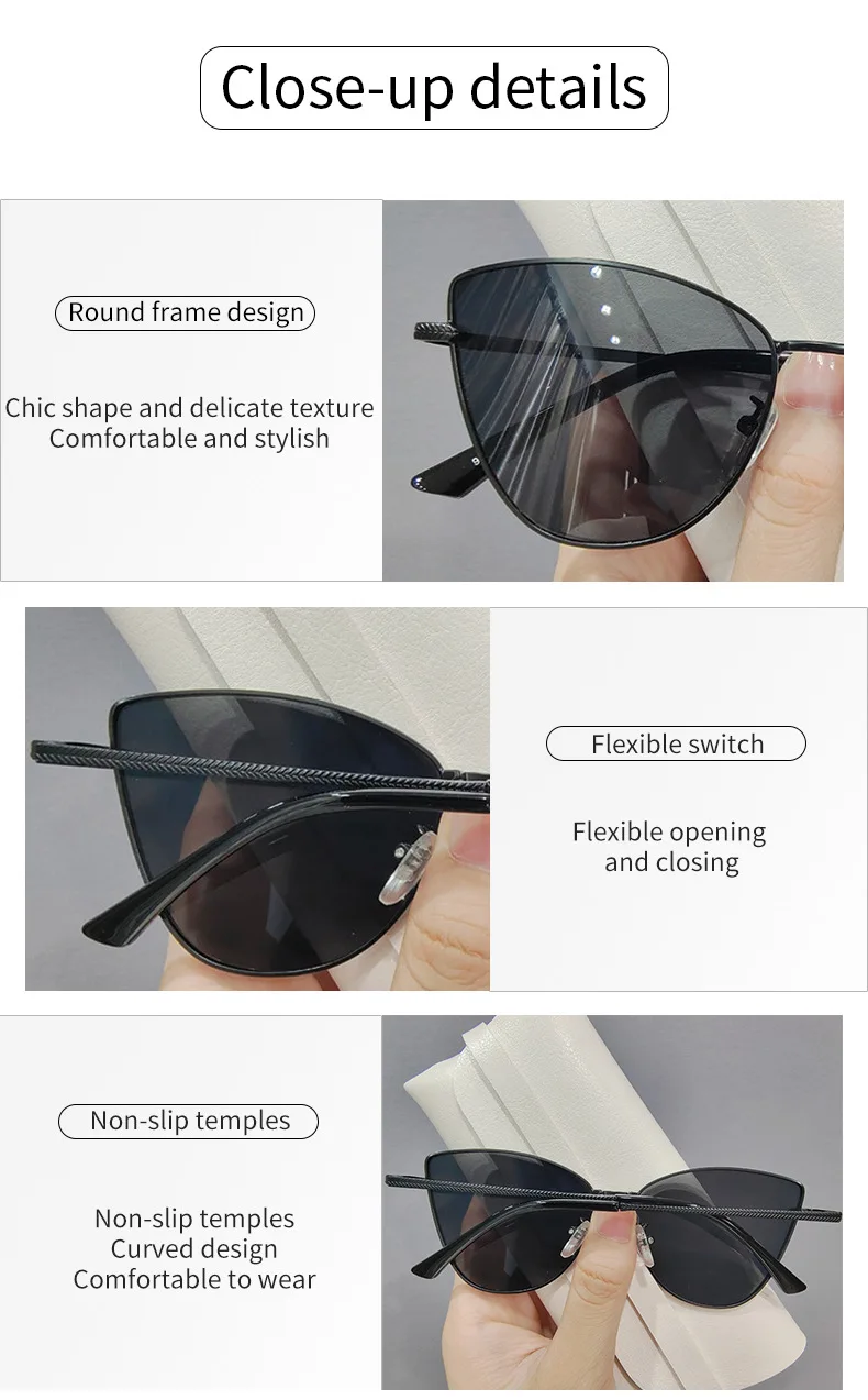 Street Photo Retro Decorative Rim Women Designer Outdoor Shades Metal Small Frame Gradient Color Glasses Cat Eye Sunglasses