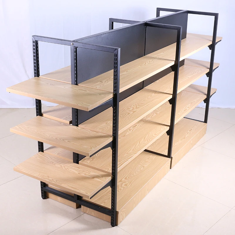 High standard gondola supermarket steel shelf supermarket flat back panel wooden shelves MINISO