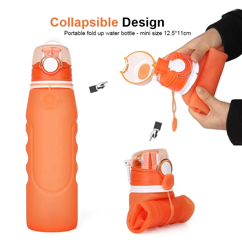 
Amazon Wholesale Custom Leakproof Logo Free Samples Folding Silicone Water Bottle 