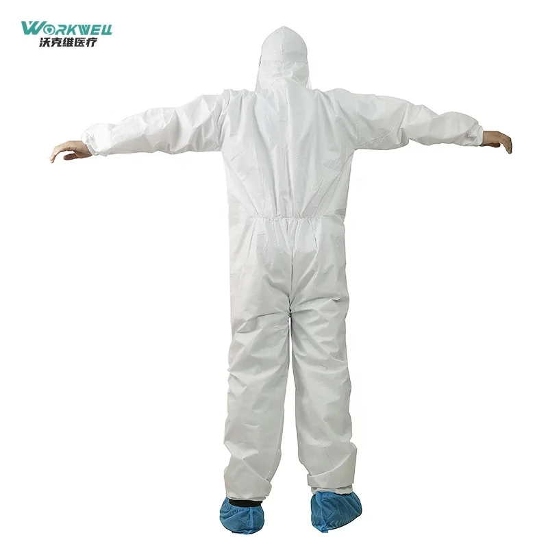 Fast Delivery Cat iii Disposable Tyvek 500 coverall suit 65g White Non Woven Coverall with hood Waterproof Reusable EN14126