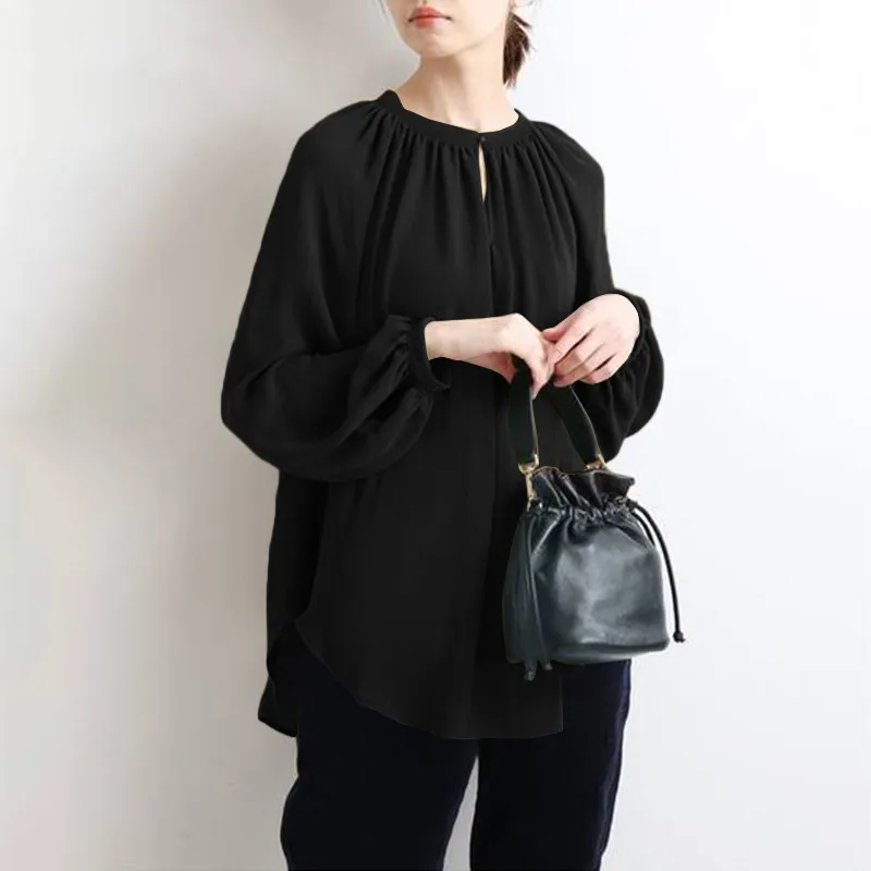 Religious Ethnic Crew Neck Shirts Maxi Modest Blouses Women Simple Green Long Sleeve Tunic Tops Ladies Muslim Shirts