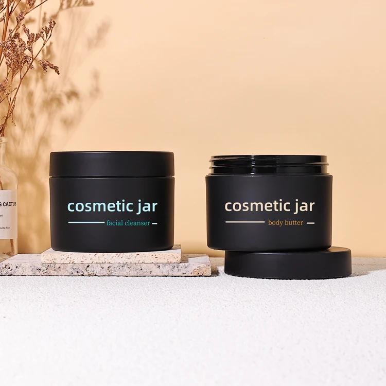 Accept custom matte black 200 ml wide mouth plastic PET cosmetic beard cream lotion container packaging jars for men