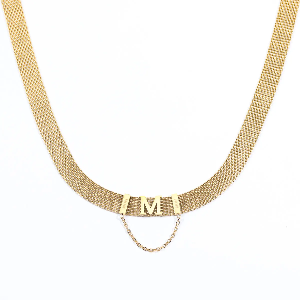 New Style Simple Titanium Steel 18K Gold Plated Letter Choker Necklace Alphabet M Chain Tassel Necklace For Women