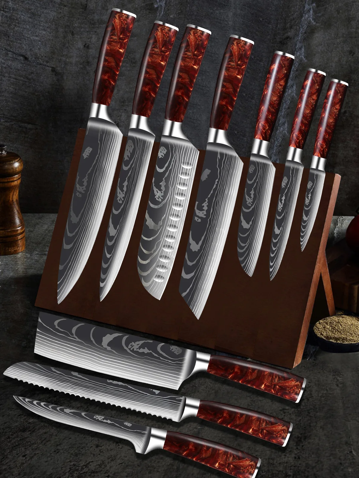 2021 Cheap and economical Promotion Kitchen Knife Set 5 Inch Santoku Knife Damascus grain 9Cr18 high Carbon steel