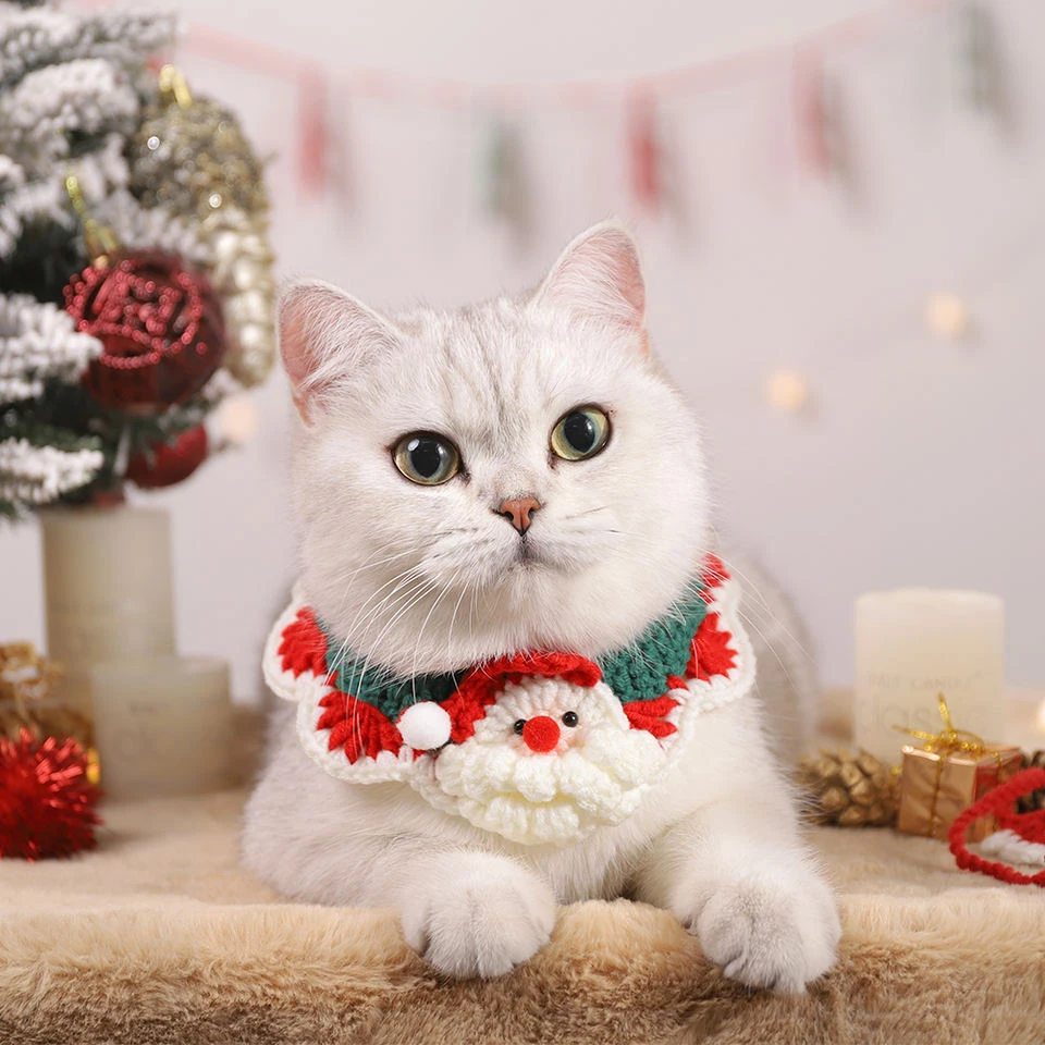Hot Sale Christmas Handmade Knit Dogs Cat Collar Pet Necklace Adjustable Size Pet Handmade Crochet Collar