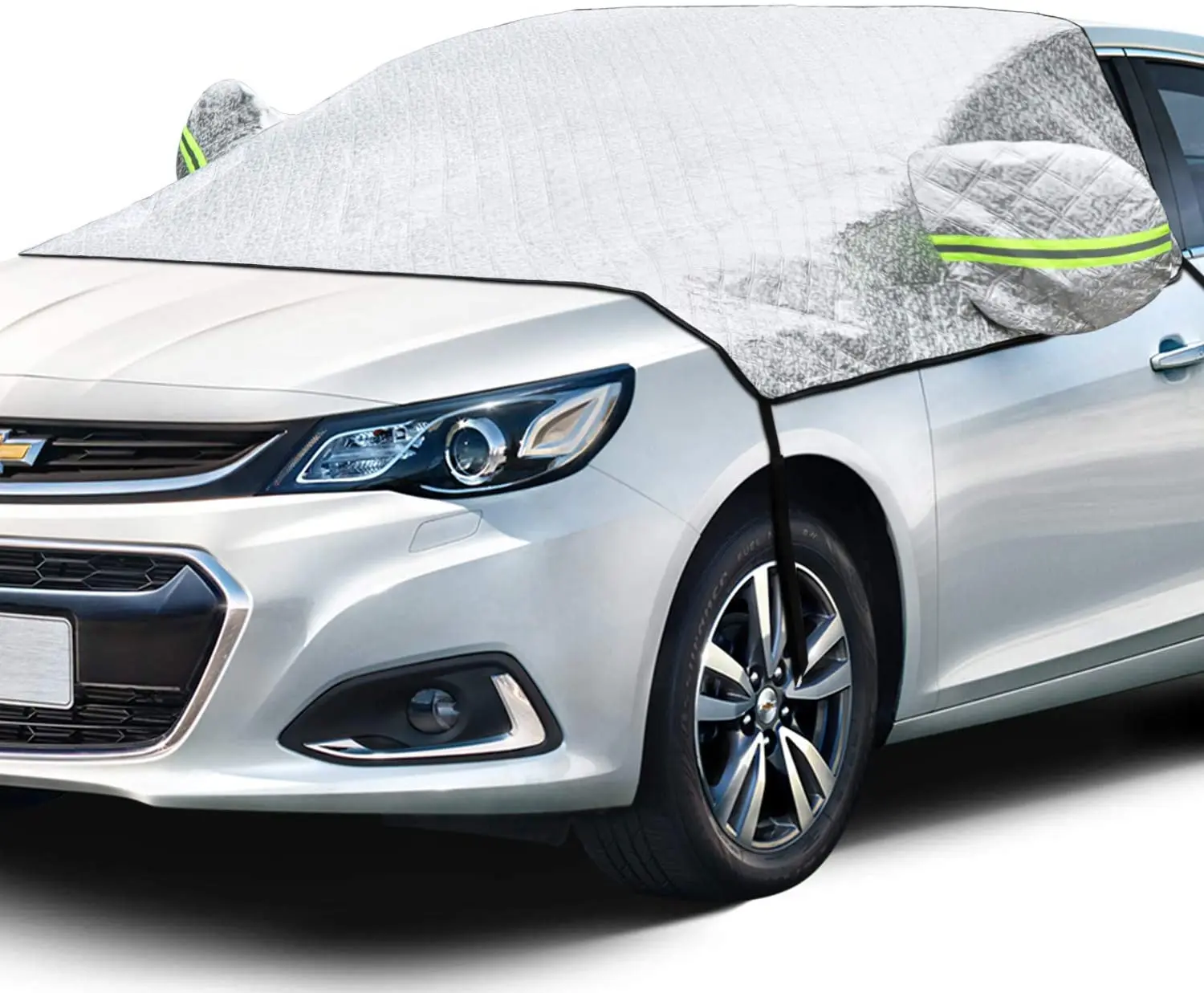 Car windshield snow cover with 4 layers of snow, ice, UV and frost wiper mirror, car sun and wind protection cover
