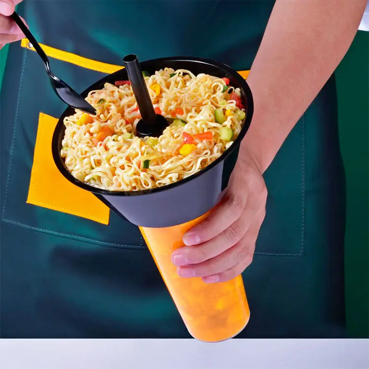 Factory  Popular Design Plastic Milk Tea Drinking Cups With Fruit Salad Snack Bowl Cup Plastic Injection Cup with Tray Holder