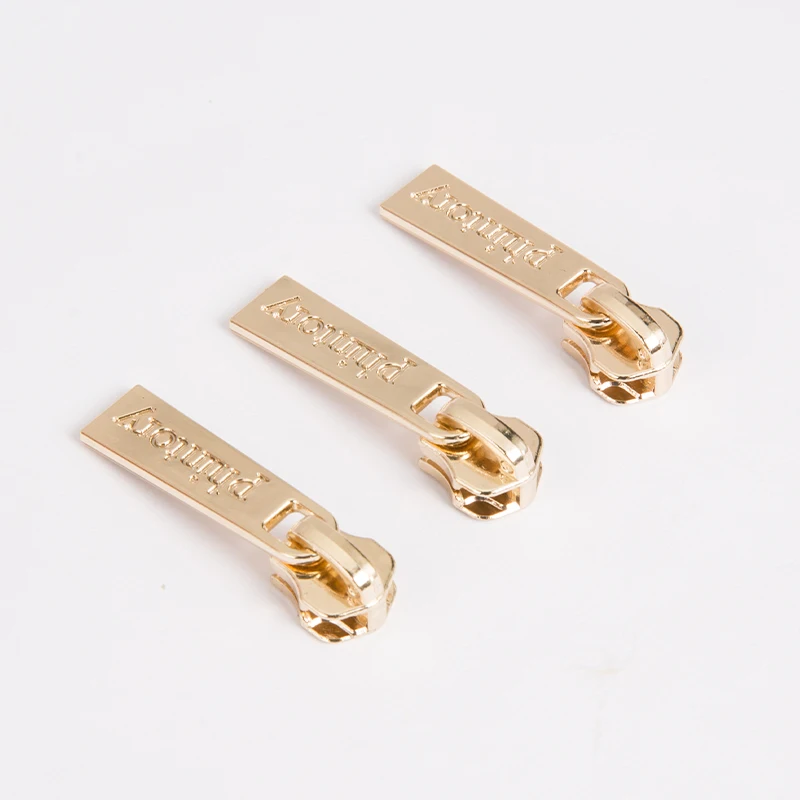 Fancy custom logo zipper head metal zipper slider size 5# non lock gold zipper slider for luggage bags