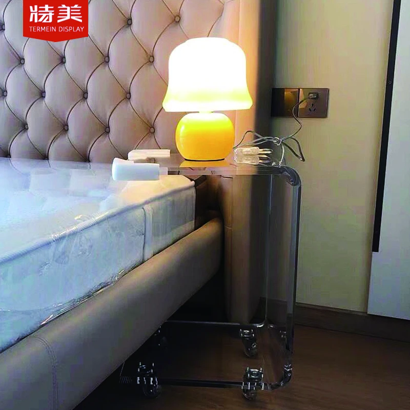 Hot Sale Clear Living Room Furniture Snack Table On Wheels Acrylic Coffee Side Table