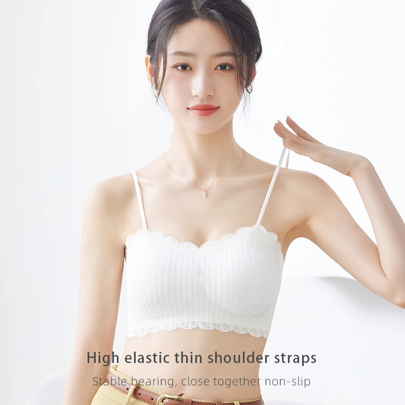 High Quality Padded Lace Bandeau Bra Strap Tank Top Adjustable Strap Crop Top comfortable Slim Basic Camisoles for Women