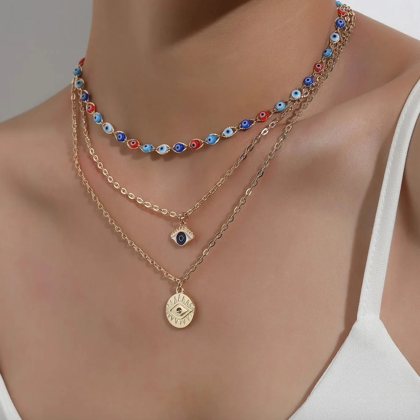 Stacking Necklaces 3 Piece Evil Eye Necklace Trendy Summer Jewelry Girlfriend Gift Birthday Gift