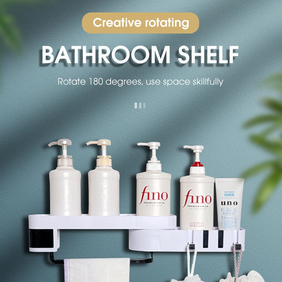 Insha on Plastic rotatable  Adhesive Wall Mounted  bathroom products Corner shelf rack and storage