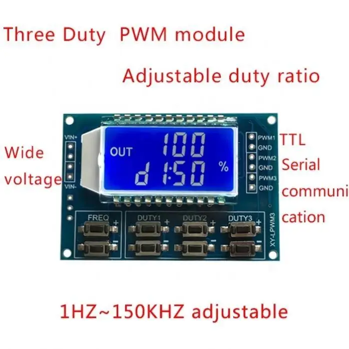 XY-LPWM3 DC3.3-30V 3 Channel Frequency 1Hz-150KHz Duty Cycle 0 -100 Adjustable Meter PWM Signal Generator with LCD Display Meter