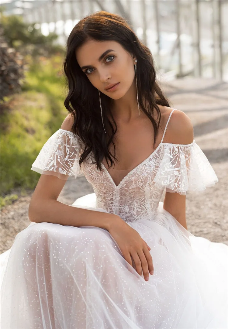 2021 New Large Size Knot Wedding Dress Slim Slimming Shoulders Fat Lace Flower One-Shoulder Female