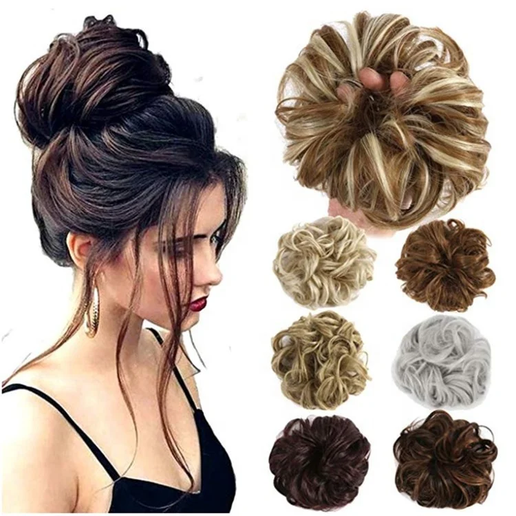 Messy Hair Chignon Hair Ponytails Extension Curly Wavy Messy Synthetic Chignon Updo Hairpiece Rubber Band for women hair