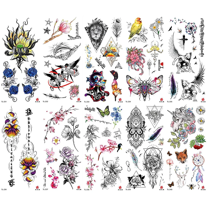 Трафареты с этническими татуировками женские, временные тату-наклейки, водонепроницаемые тату с животными, цветами, молями, тыльками, ногами, лодыжками, боди-арт