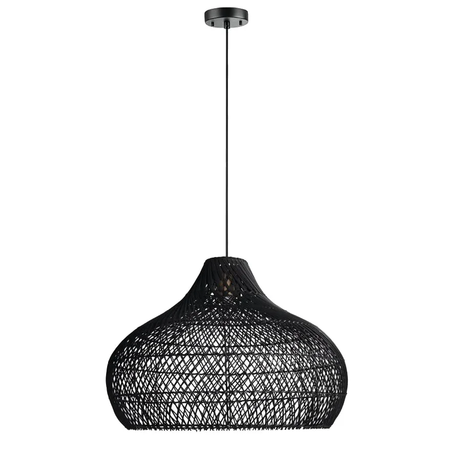 Hand Woven black rattan chandelier tea light lanterns bamboo bedside pendant light