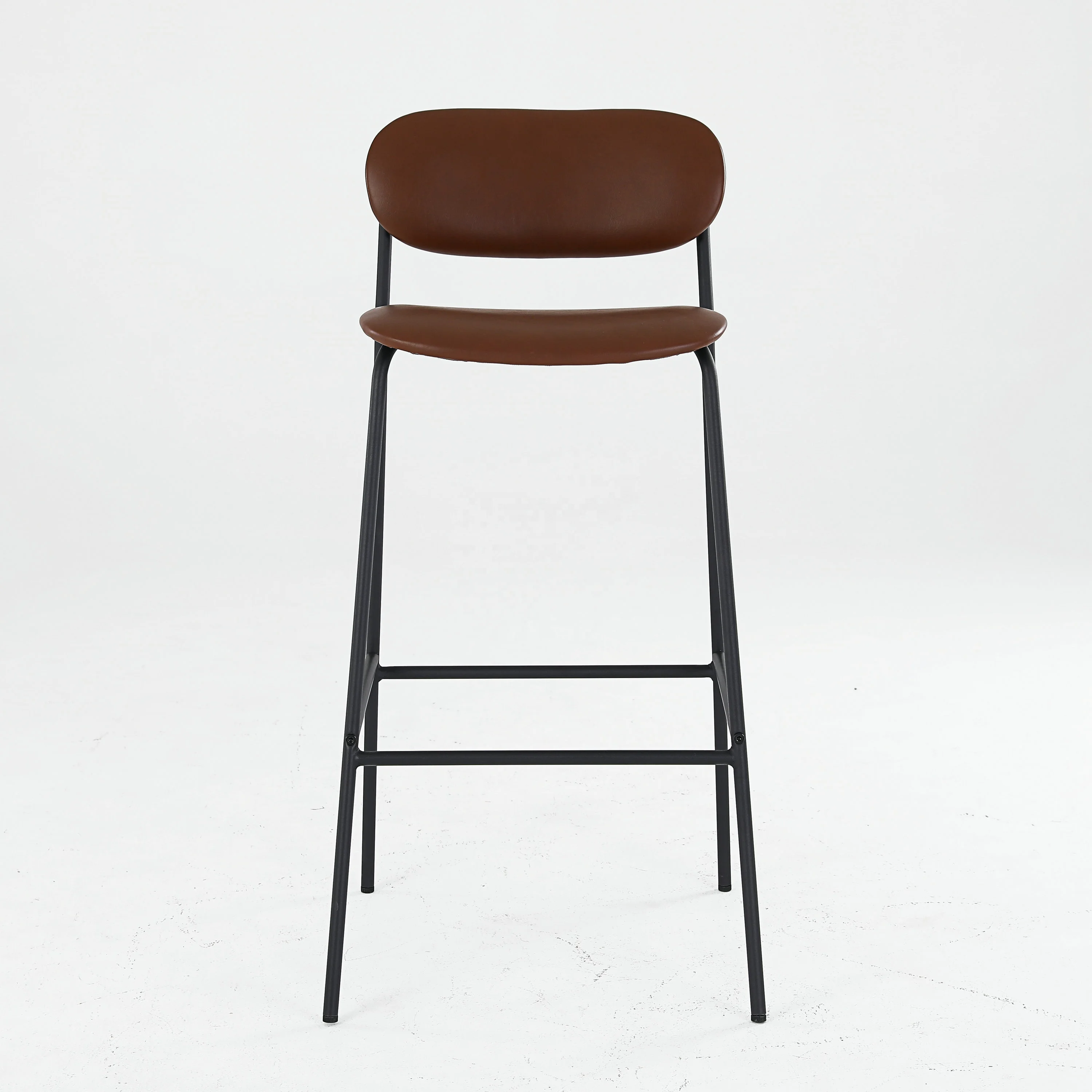 Luxury Hand Made Counter Height Nordic Black Metal frame footrest PU leather Bar Stools Luxury Bar chairs for kitchen