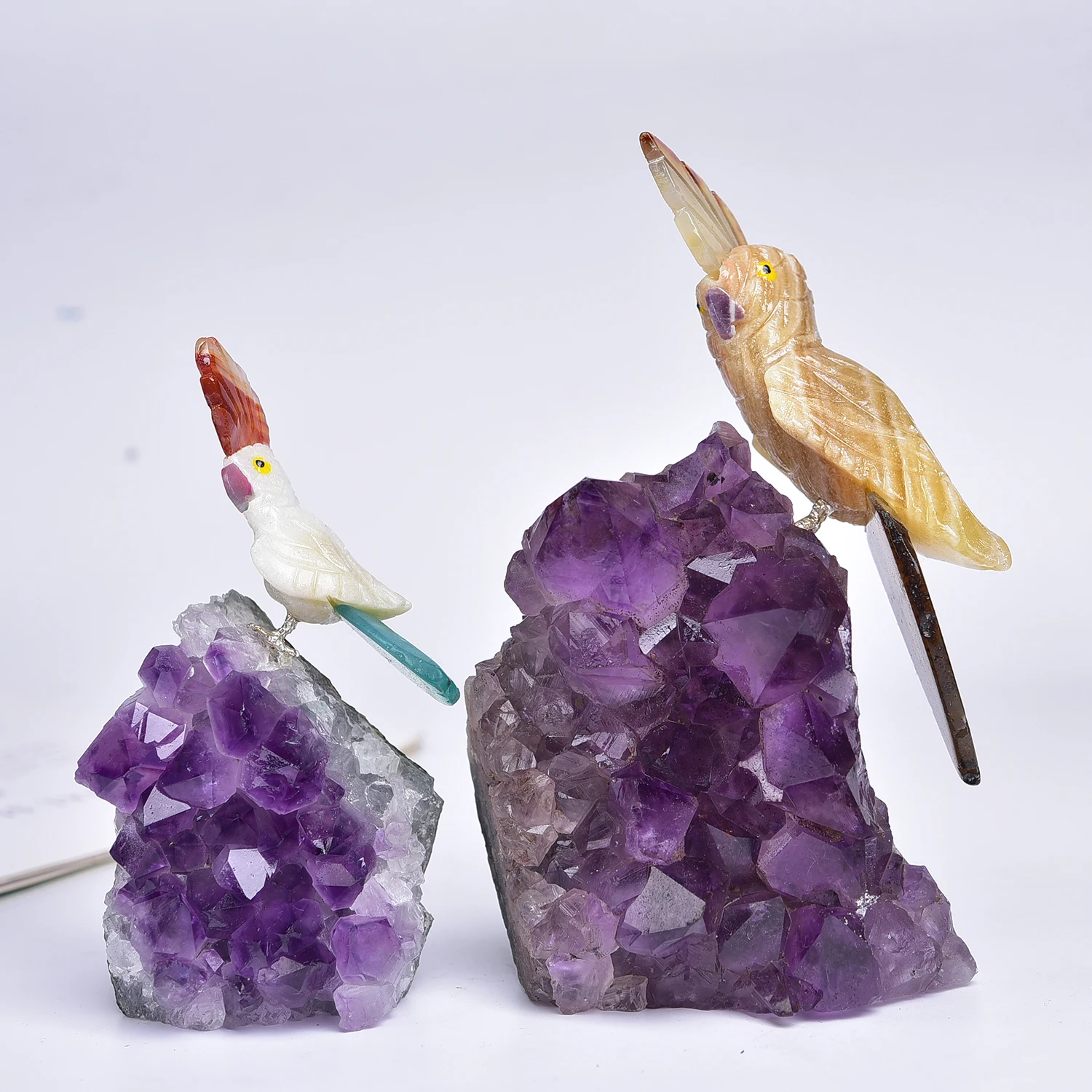 Natural Mineral Crystal Stone Carving Animals Birds Amethyst Cluster Crystal Crafts
