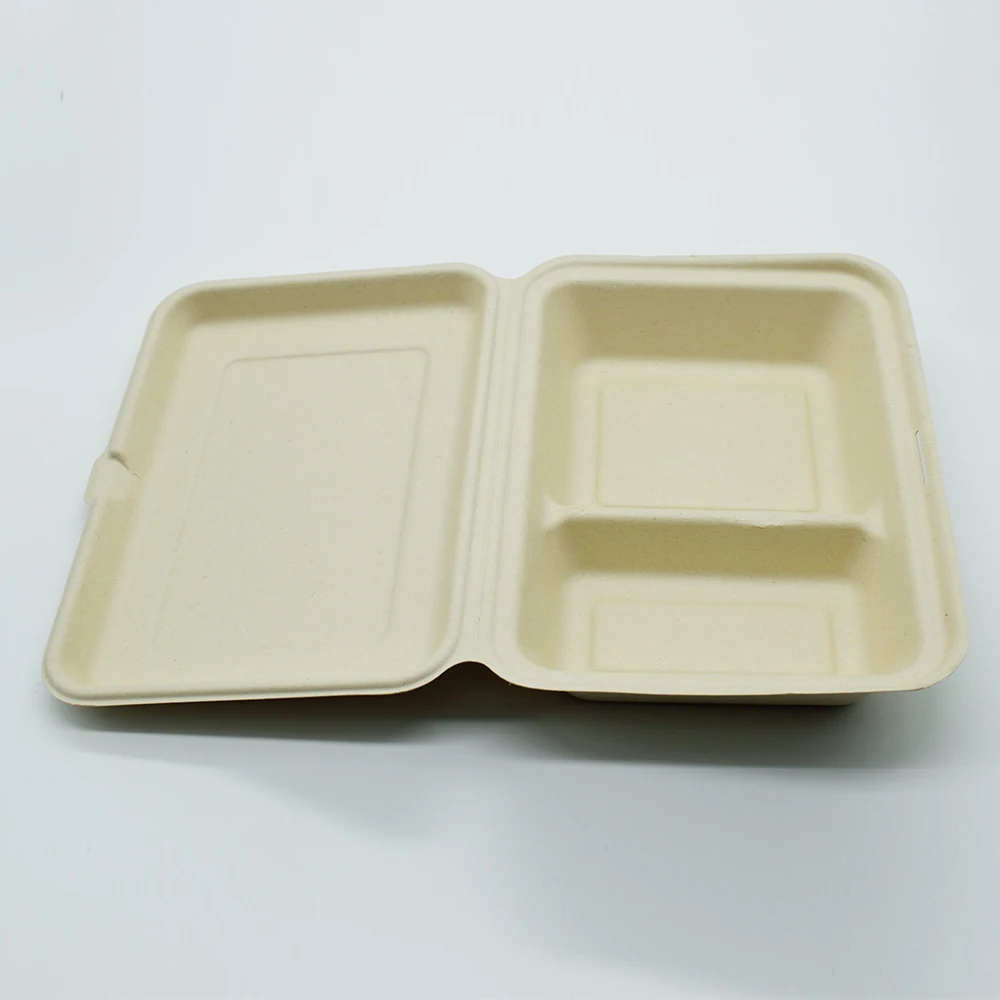 FTS Compostable Ecofriendly Sugarcane Bagasse Take Away Burger Box Biodegradable Lunch Box Custom Hamburger Packaging Boxes