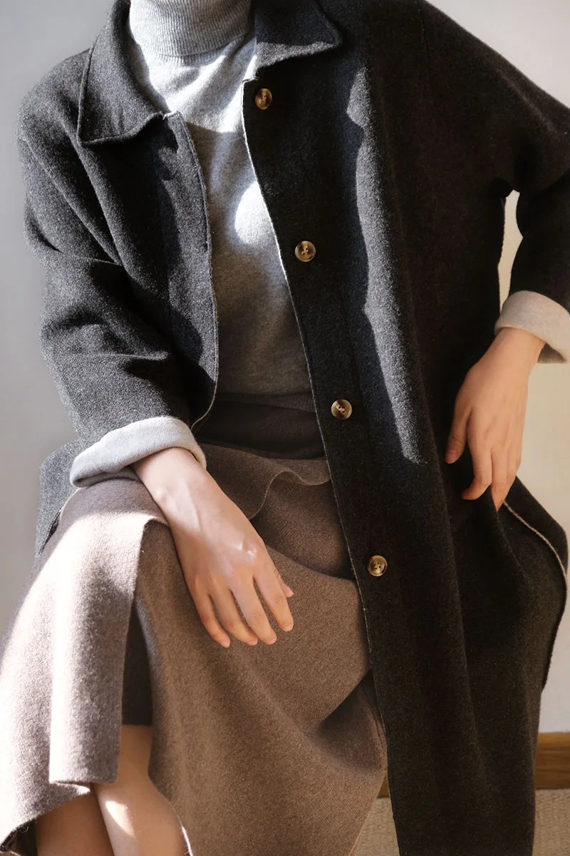 Inner mongolia winter thick knitted trench 100%cashmere sweater  coat camel
