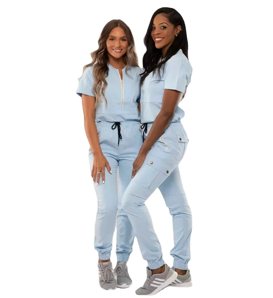 Custom Logo OEM Anti-wrinkle Breathable Hospital Nurse Women Suits Sets Stylish Medical Stretching Jogger Scrubs Uniform Sets