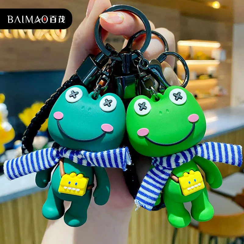 Cartoon Animal Cute Scarf Frog keychain creative 3D cute Frog Doll Pendant For Backpack Accessories Car Key Holder Ornament