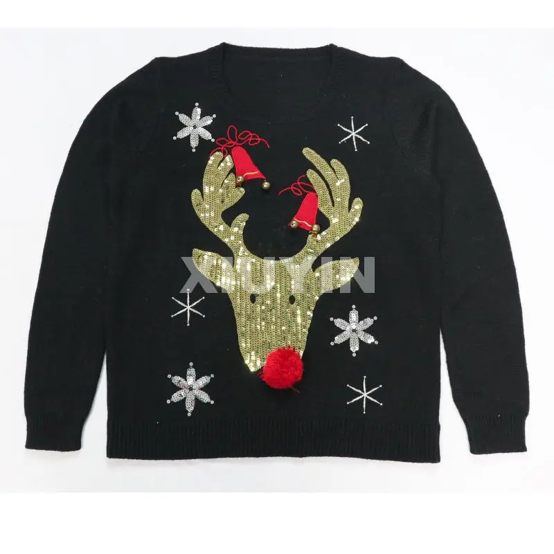 
2021 ugly Christmas knit sweater funny Characters embroidery and pompom,ribbons Christmas cardigan and winter thick pullover 