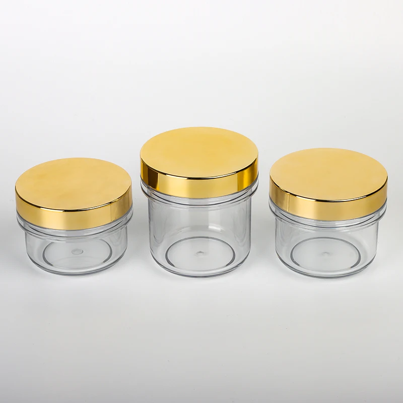 Custom gold cap multi capacity skin care cream container transparent plastic body butter jar wide mouth body butter jars