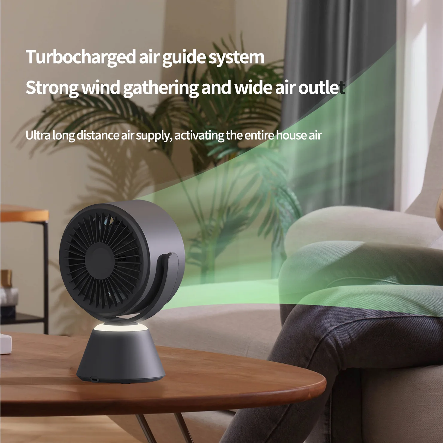 New Type C Rechargeable Desk Top Fan With Night Light High-definition Power Display Shaking Head Fan