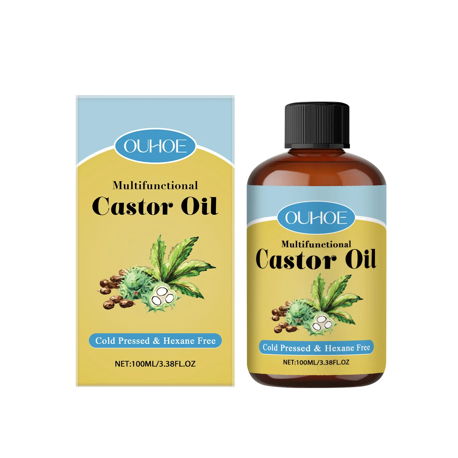 OUHOE 100ml Multifunction Organic Castor Oil For Body Massage Hair Nourishing Smoothing