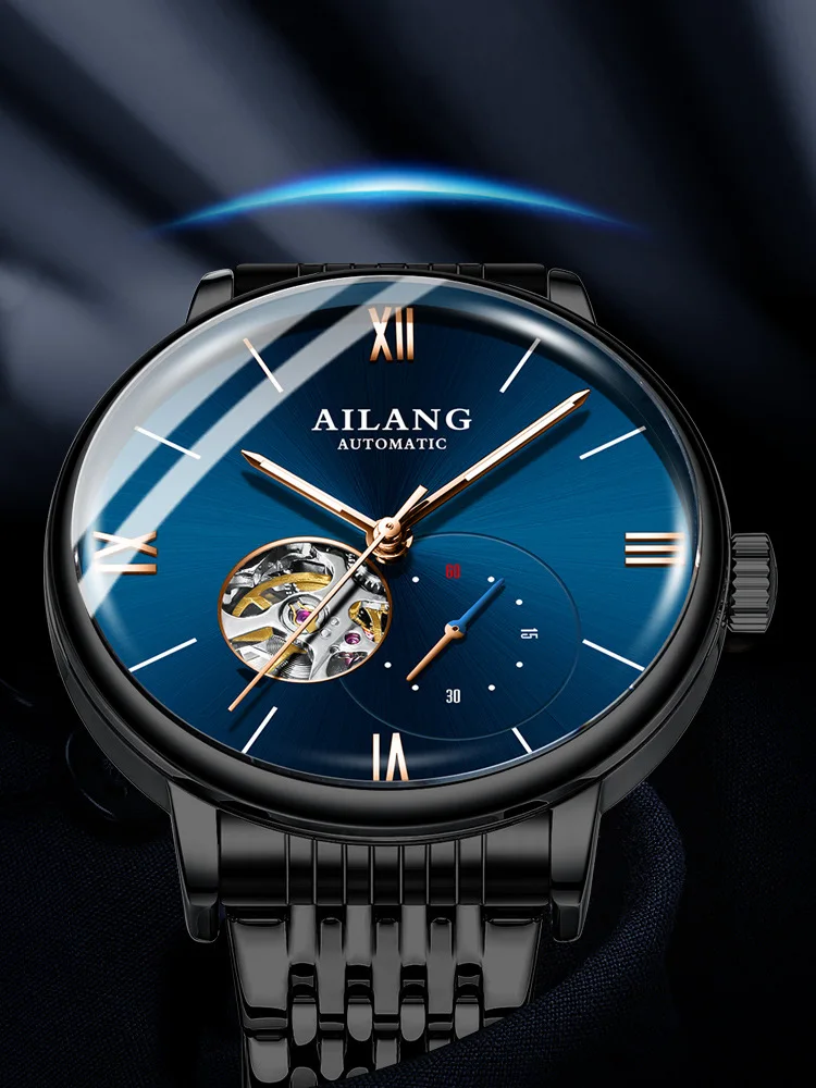 AILANG Luxury Watch Men Automatic Luminous Black Clock Men Stainless Steel Waterproof Mechanical Watch Relogio 8268