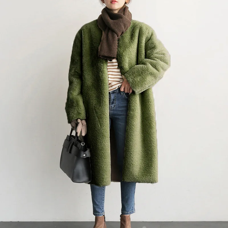 Jtfur 2020 Winter faux fur coat women mid-length fake rex rabbit fur coat jacket female overcoat