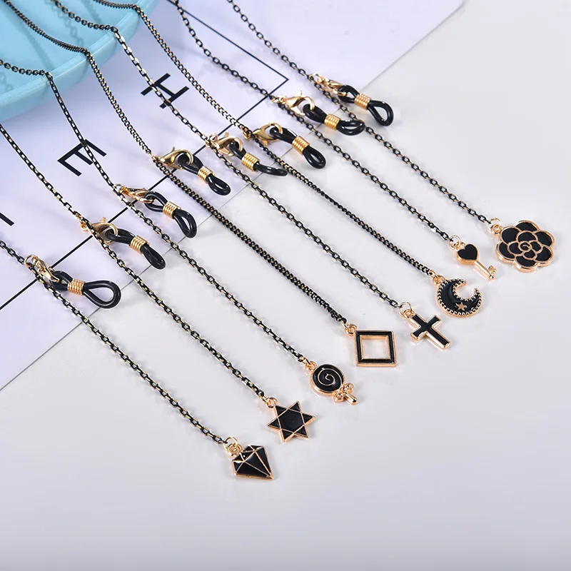 New Simple Metal Glasses Chain Black Gold Pendant Trendy Texture Hanging Neck Temperament Anti-lost Masking Chain