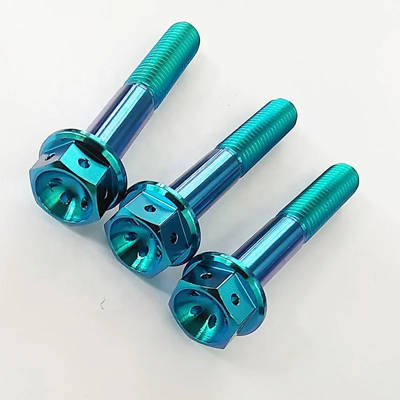 M6 bolt Titanium  Motorcycle hexagonal head double drive blue titanium flange bolts
