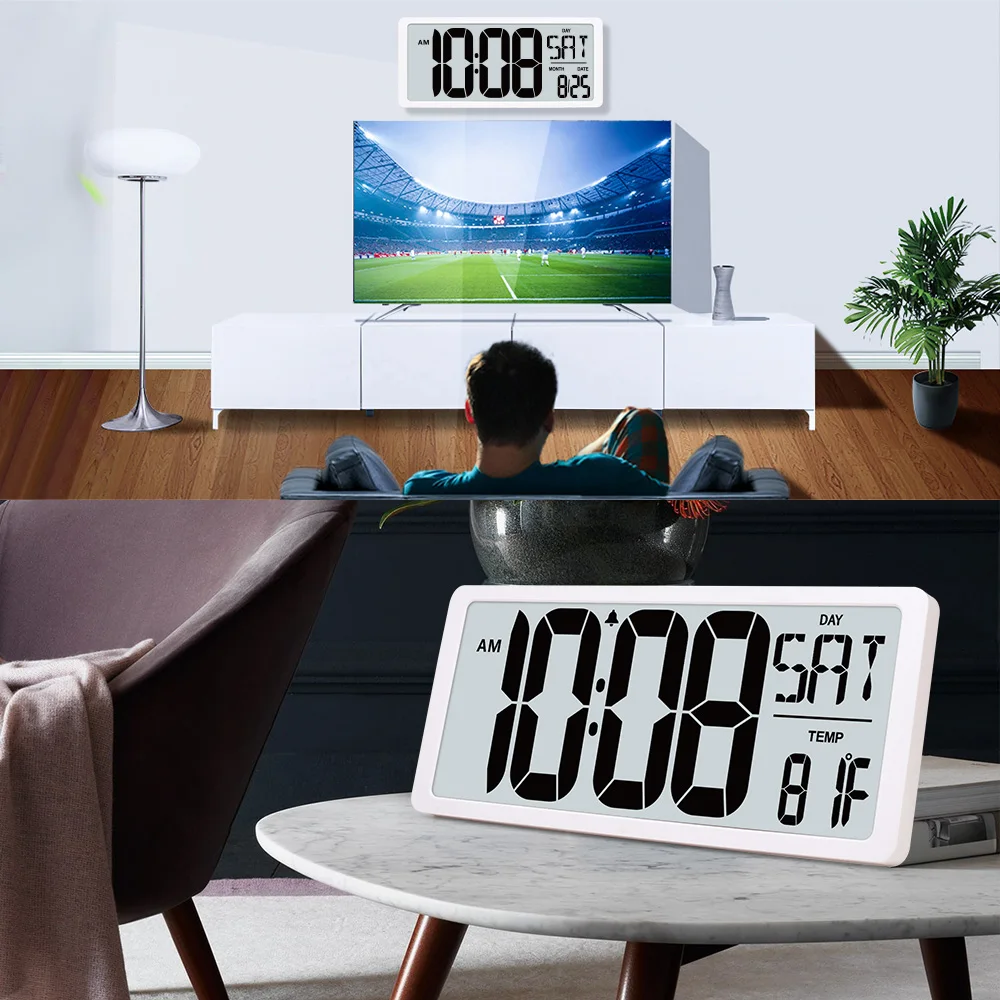 Multi-Function Digital LED Wall Atomic Clock with Moving Alarm Temperature Calendar Display Power Saving for Bedroom Use