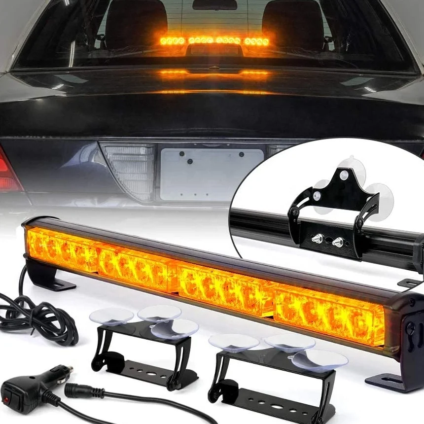 Amber 16 LED Traffic Advisor Warning Hazard Windshield Safety Light Bar for Car Vehicles Truck Emergency Strobe Police Light Bar