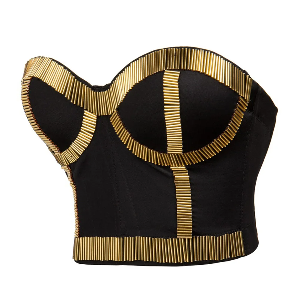 New European and American belly dance club stage outfit performance clothes hand set bead chain corset to wear bra