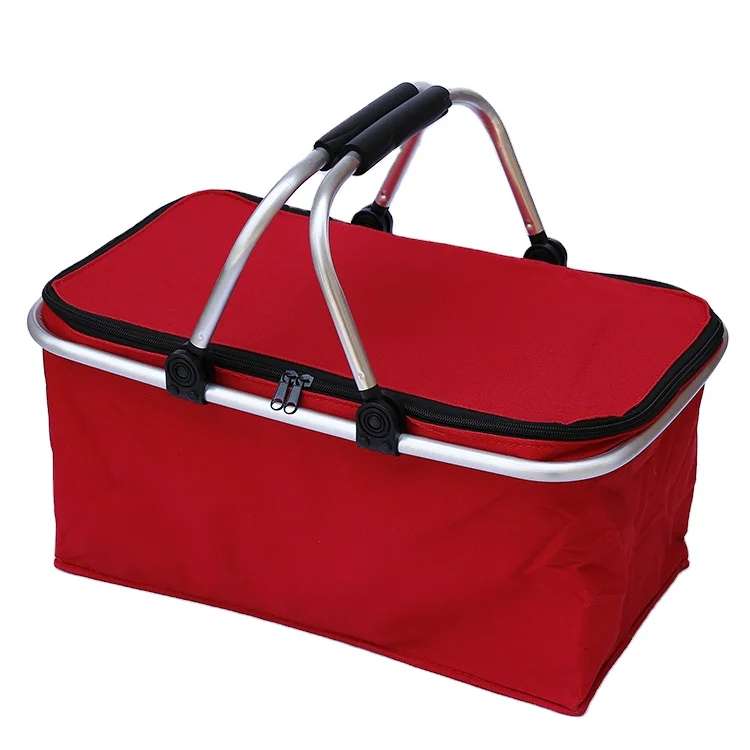 Custom Aluminium Foldable Shopping Basket Small Folding Canvas Insulated Mini Picnic for Sale