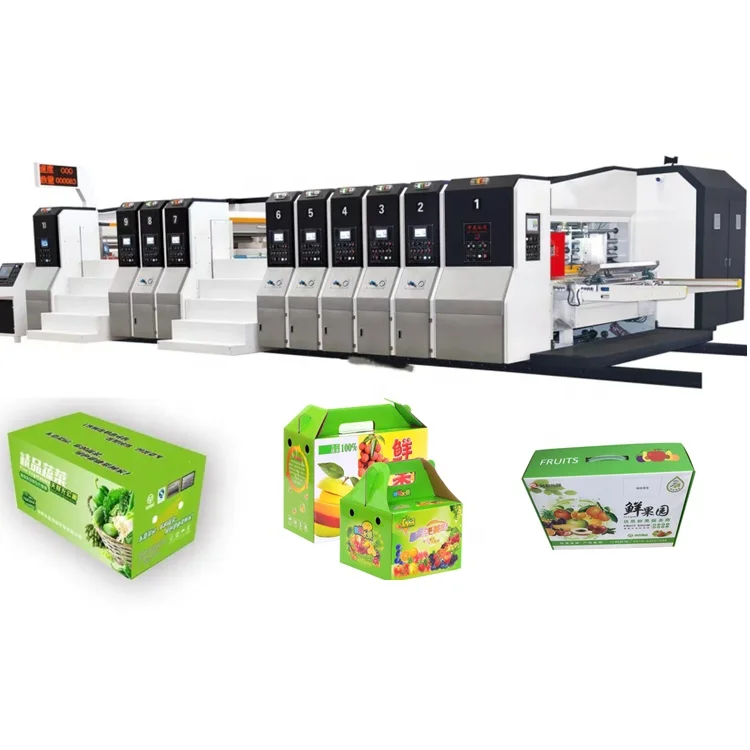 high quality corrugated carton box printing varnish dyer slotting rotary die cutting vibration stacker machine