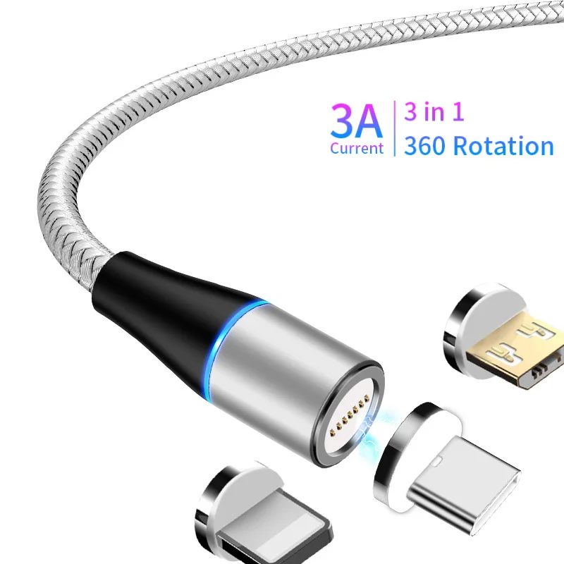 Universal 3 in 1 Magnet Charging cable Compatible with Micro USB, Type C, IOS