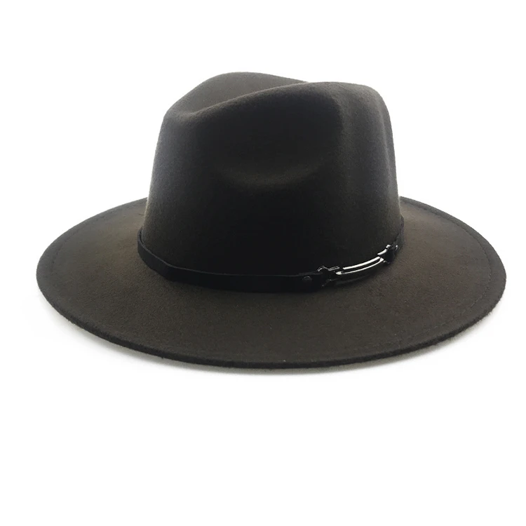  Unisex Panama Wide Brim Wool Felt Fedora with Belt Buckle Jazz Trilby Cap Party Formal Top
