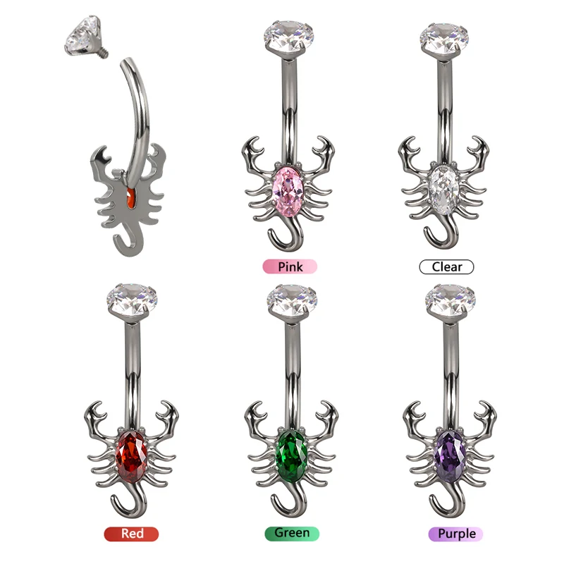 ASTM  F136 Implant Titanium CZ  Center Scorpion Belly Button Navel Ring Earring