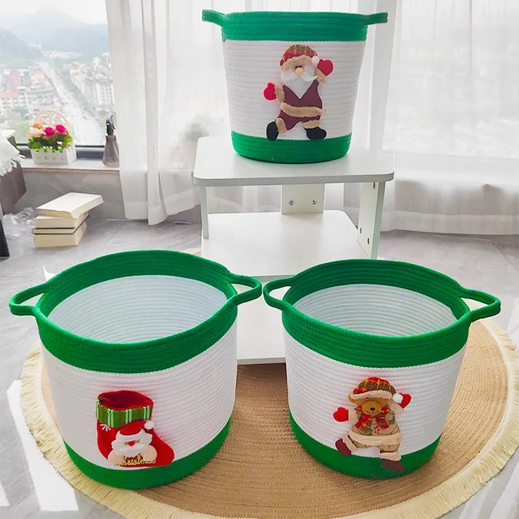 Customization hand made homeplus christmas cotton rope basket woven laundry basket