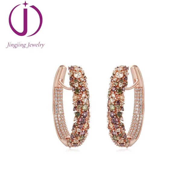 ready to ship earring 925 sterling silver hoop earrings with colorful zirconia
