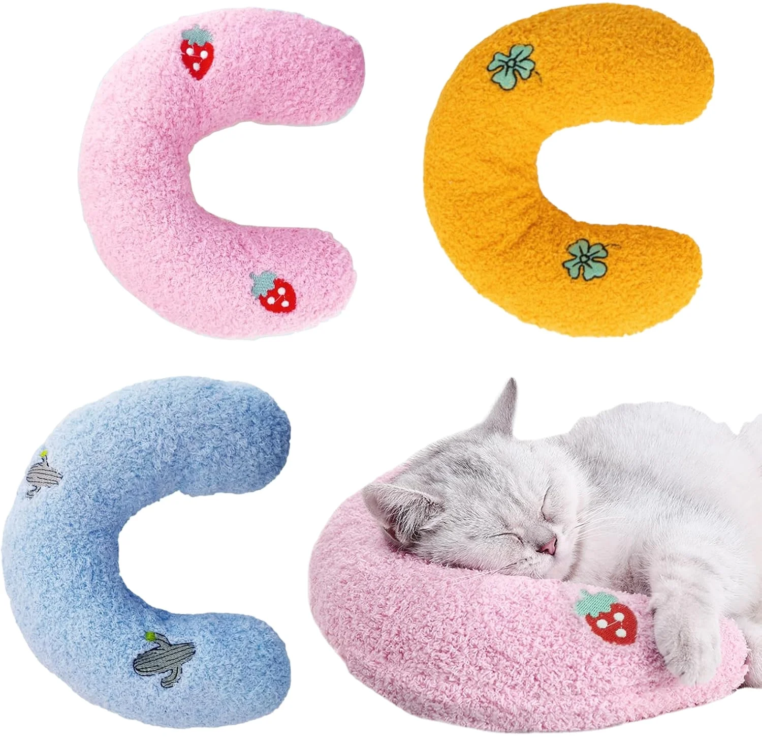 2023 New Design Pet Pillow U Shape Soft and Fluffy Plush Pet Pillow for Cat to Lay on Cat Bed Pillow