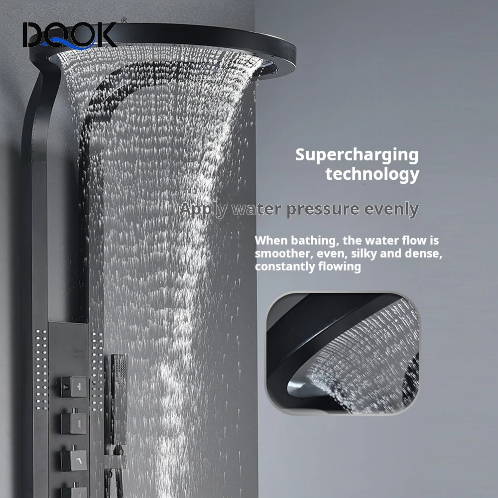 DQOK Hot Sale Black Multifunction Rainfalll Piano Key Hot And Cold Sprinkler Massage Shower Sets System Panel